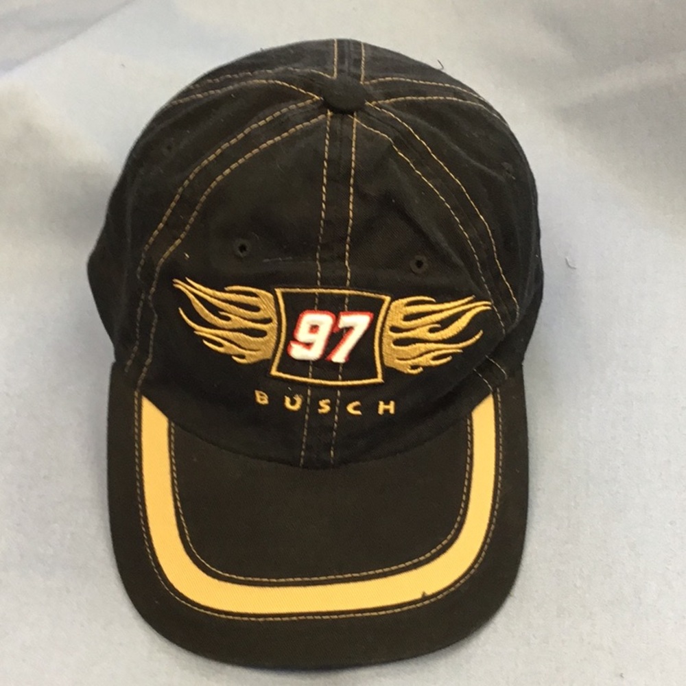 Vintage Nascar Kurt Busch Gold Flame Cap #97 Black